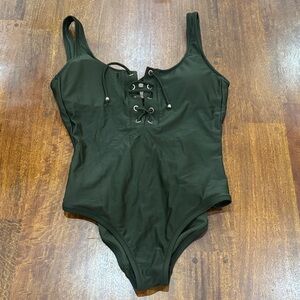 Missimo Dark Green Sexy Lace-Up, Low Back Swimsuit w/ removable padding